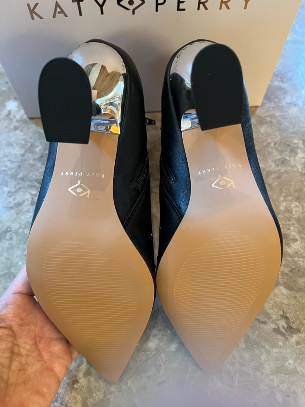 Katy Perry Laterr High Bootie Faux Black Silver Accent 4in Heel NIB Size 10 - Picture 6 of 10